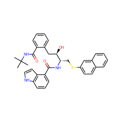 CC(C)(C)NC(=O)c1ccccc1C[C@@H](O)[C@H](CSc1ccc2ccccc2c1)NC(=O)c1cccc2[nH]ccc12 ZINC000027846412