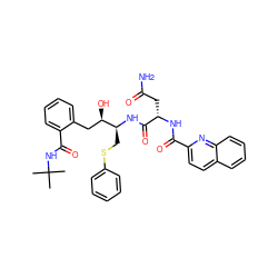 CC(C)(C)NC(=O)c1ccccc1C[C@@H](O)[C@H](CSc1ccccc1)NC(=O)[C@H](CC(N)=O)NC(=O)c1ccc2ccccc2n1 ZINC000003915798