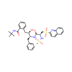 CC(C)(C)NC(=O)c1ccccc1C[C@@H](O)[C@H](Cc1ccccc1)NC(=O)[C@@H](CS(=O)(=O)c1ccc2ccccc2n1)NS(C)(=O)=O ZINC000003915845