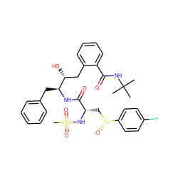 CC(C)(C)NC(=O)c1ccccc1C[C@@H](O)[C@H](Cc1ccccc1)NC(=O)[C@H](C[S@@+]([O-])c1ccc(F)cc1)NS(C)(=O)=O ZINC000026017392