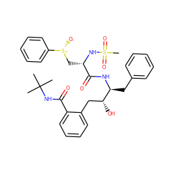 CC(C)(C)NC(=O)c1ccccc1C[C@@H](O)[C@H](Cc1ccccc1)NC(=O)[C@H](C[S@@+]([O-])c1ccccc1)NS(C)(=O)=O ZINC000026015518