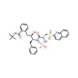CC(C)(C)NC(=O)c1ccccc1C[C@@H](O)[C@H](Cc1ccccc1)NC(=O)[C@H](CS(=O)(=O)c1ccc2ccccc2n1)NS(C)(=O)=O ZINC000026016398