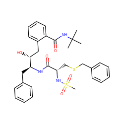 CC(C)(C)NC(=O)c1ccccc1C[C@@H](O)[C@H](Cc1ccccc1)NC(=O)[C@H](CSCc1ccccc1)NS(C)(=O)=O ZINC000026014559