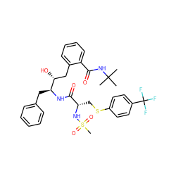 CC(C)(C)NC(=O)c1ccccc1C[C@@H](O)[C@H](Cc1ccccc1)NC(=O)[C@H](CSc1ccc(C(F)(F)F)cc1)NS(C)(=O)=O ZINC000026015793