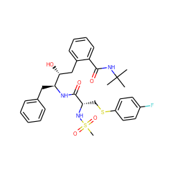 CC(C)(C)NC(=O)c1ccccc1C[C@@H](O)[C@H](Cc1ccccc1)NC(=O)[C@H](CSc1ccc(F)cc1)NS(C)(=O)=O ZINC000026018432