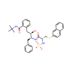 CC(C)(C)NC(=O)c1ccccc1C[C@@H](O)[C@H](Cc1ccccc1)NC(=O)[C@H](CSc1ccc2ccccc2c1)NS(C)(=O)=O ZINC000026016085