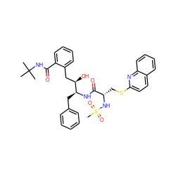 CC(C)(C)NC(=O)c1ccccc1C[C@@H](O)[C@H](Cc1ccccc1)NC(=O)[C@H](CSc1ccc2ccccc2n1)NS(C)(=O)=O ZINC000026014553