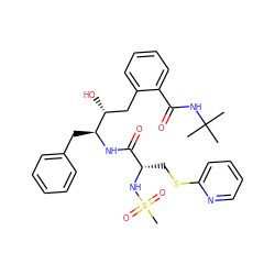 CC(C)(C)NC(=O)c1ccccc1C[C@@H](O)[C@H](Cc1ccccc1)NC(=O)[C@H](CSc1ccccn1)NS(C)(=O)=O ZINC000026018206