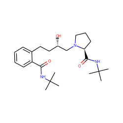 CC(C)(C)NC(=O)c1ccccc1CC[C@H](O)CN1CCC[C@H]1C(=O)NC(C)(C)C ZINC000005885553