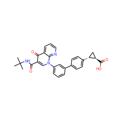 CC(C)(C)NC(=O)c1cn(-c2cccc(-c3ccc([C@@H]4C[C@H]4C(=O)O)cc3)c2)c2ncccc2c1=O ZINC000036413644