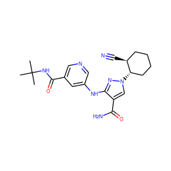 CC(C)(C)NC(=O)c1cncc(Nc2nn([C@H]3CCCC[C@@H]3C#N)cc2C(N)=O)c1 ZINC000221196627