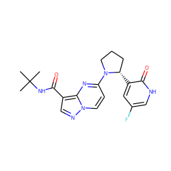 CC(C)(C)NC(=O)c1cnn2ccc(N3CCC[C@@H]3c3cc(F)c[nH]c3=O)nc12 ZINC000169704270