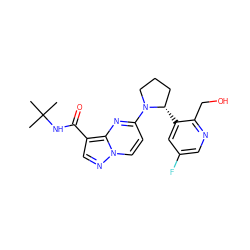 CC(C)(C)NC(=O)c1cnn2ccc(N3CCC[C@@H]3c3cc(F)cnc3CO)nc12 ZINC000150026297