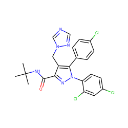 CC(C)(C)NC(=O)c1nn(-c2ccc(Cl)cc2Cl)c(-c2ccc(Cl)cc2)c1Cn1cncn1 ZINC000045392120