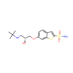 CC(C)(C)NC[C@@H](O)COc1ccc2cc(S(N)(=O)=O)sc2c1 ZINC000026573980