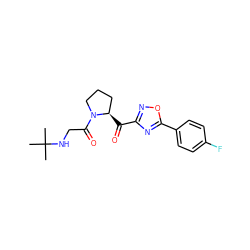 CC(C)(C)NCC(=O)N1CCC[C@H]1C(=O)c1noc(-c2ccc(F)cc2)n1 ZINC000028823339