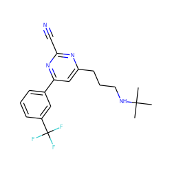 CC(C)(C)NCCCc1cc(-c2cccc(C(F)(F)F)c2)nc(C#N)n1 ZINC000049047458