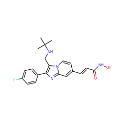 CC(C)(C)NCc1c(-c2ccc(F)cc2)nc2cc(/C=C/C(=O)NO)ccn12 ZINC000043132298