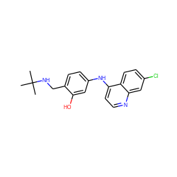 CC(C)(C)NCc1ccc(Nc2ccnc3cc(Cl)ccc23)cc1O ZINC000001912685