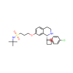 CC(C)(C)NS(=O)(=O)CCCOc1ccc2c(c1)[C@@H](C1(c3ccc(Cl)cc3)CCC1)NCC2 ZINC000114980677