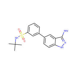 CC(C)(C)NS(=O)(=O)c1cccc(-c2ccc3[nH]nc(N)c3c2)c1 ZINC000040934850