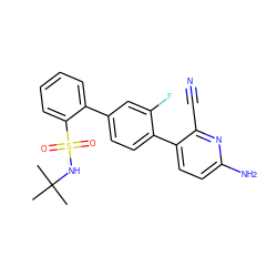 CC(C)(C)NS(=O)(=O)c1ccccc1-c1ccc(-c2ccc(N)nc2C#N)c(F)c1 ZINC000224789496