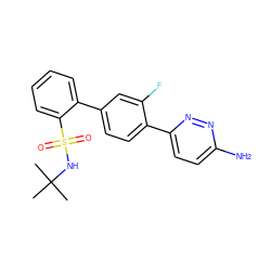 CC(C)(C)NS(=O)(=O)c1ccccc1-c1ccc(-c2ccc(N)nn2)c(F)c1 ZINC000224825790