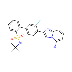 CC(C)(C)NS(=O)(=O)c1ccccc1-c1ccc(-c2cn3c(N)cccc3n2)c(F)c1 ZINC000224829655