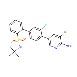 CC(C)(C)NS(=O)(=O)c1ccccc1-c1ccc(-c2cnc(N)c(Br)c2)c(F)c1 ZINC000218628741