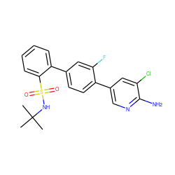 CC(C)(C)NS(=O)(=O)c1ccccc1-c1ccc(-c2cnc(N)c(Cl)c2)c(F)c1 ZINC000224750491