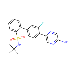 CC(C)(C)NS(=O)(=O)c1ccccc1-c1ccc(-c2cnc(N)cn2)c(F)c1 ZINC000212162950