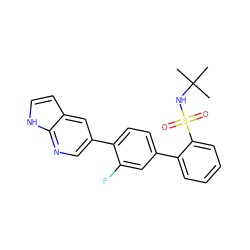 CC(C)(C)NS(=O)(=O)c1ccccc1-c1ccc(-c2cnc3[nH]ccc3c2)c(F)c1 ZINC000224745971