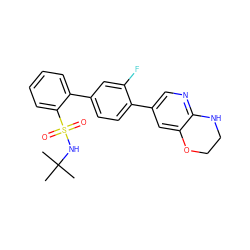 CC(C)(C)NS(=O)(=O)c1ccccc1-c1ccc(-c2cnc3c(c2)OCCN3)c(F)c1 ZINC000224747283
