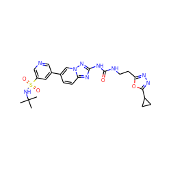 CC(C)(C)NS(=O)(=O)c1cncc(-c2ccc3nc(NC(=O)NCCc4nnc(C5CC5)o4)nn3c2)c1 ZINC000084689394