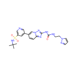 CC(C)(C)NS(=O)(=O)c1cncc(-c2ccc3nc(NC(=O)NCCn4cccn4)nn3c2)c1 ZINC000084712167