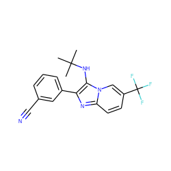 CC(C)(C)Nc1c(-c2cccc(C#N)c2)nc2ccc(C(F)(F)F)cn12 ZINC000207083275