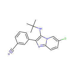 CC(C)(C)Nc1c(-c2cccc(C#N)c2)nc2ccc(Cl)cn12 ZINC000207083334