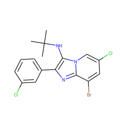 CC(C)(C)Nc1c(-c2cccc(Cl)c2)nc2c(Br)cc(Cl)cn12 ZINC000207083469