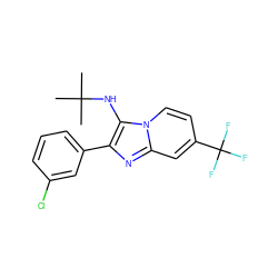 CC(C)(C)Nc1c(-c2cccc(Cl)c2)nc2cc(C(F)(F)F)ccn12 ZINC000207020340