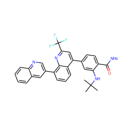 CC(C)(C)Nc1cc(-c2cc(C(F)(F)F)nc3c(-c4cnc5ccccc5c4)cccc23)ccc1C(N)=O ZINC000145537236