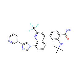 CC(C)(C)Nc1cc(-c2cc(C(F)(F)F)nc3c(-n4cnc(-c5cccnc5)c4)cccc23)ccc1C(N)=O ZINC000145517236