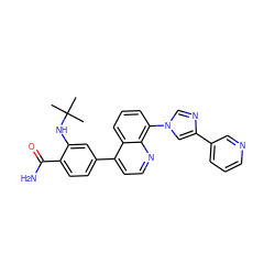 CC(C)(C)Nc1cc(-c2ccnc3c(-n4cnc(-c5cccnc5)c4)cccc23)ccc1C(N)=O ZINC000145552660