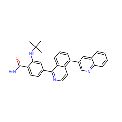 CC(C)(C)Nc1cc(-c2nccc3c(-c4cnc5ccccc5c4)cccc23)ccc1C(N)=O ZINC000145519012