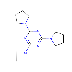 CC(C)(C)Nc1nc(N2CCCC2)nc(N2CCCC2)n1 ZINC000000615682