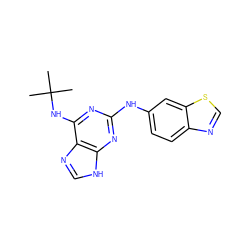 CC(C)(C)Nc1nc(Nc2ccc3ncsc3c2)nc2[nH]cnc12 ZINC000043061941