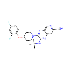 CC(C)(C)Nc1nc2cc(C#N)ncc2nc1N1CCC(Oc2ccc(F)cc2F)CC1 ZINC000144580731