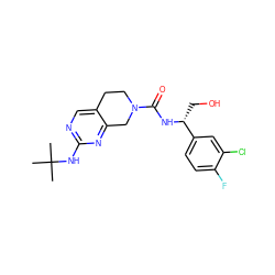 CC(C)(C)Nc1ncc2c(n1)CN(C(=O)N[C@H](CO)c1ccc(F)c(Cl)c1)CC2 ZINC000169331024