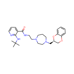 CC(C)(C)Nc1ncccc1C(=O)NCCN1CCCN(C[C@@H]2COc3ccccc3O2)CC1 ZINC000040916745