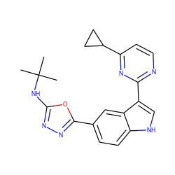 CC(C)(C)Nc1nnc(-c2ccc3[nH]cc(-c4nccc(C5CC5)n4)c3c2)o1 ZINC000145434827