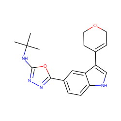 CC(C)(C)Nc1nnc(-c2ccc3[nH]cc(C4=CCOCC4)c3c2)o1 ZINC000221733748